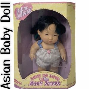 Rare Vintage Doll Lots To Love Baby Steps Asian Ethnic Brown Hair Baby Blue Pink